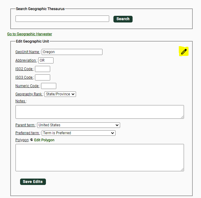 Geographic Unit Editing Form