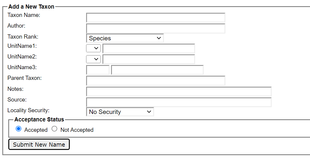 Taxon Data Entry Form