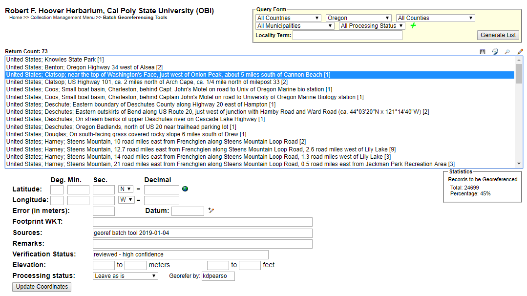 Batch Georeferencing Form