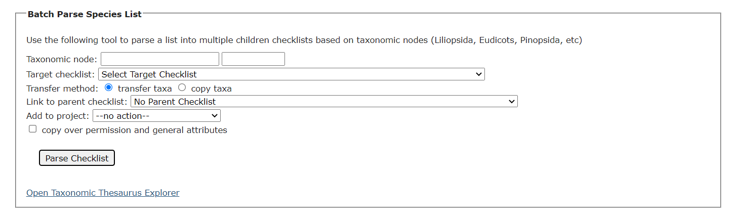 Batch Parse Species List Tool