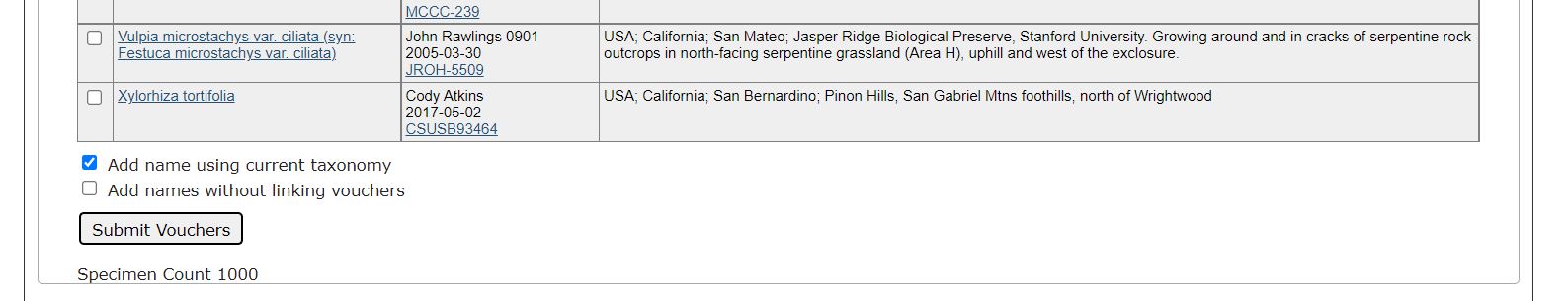 Options to Add Taxa and/or Vouchers to a Checklist