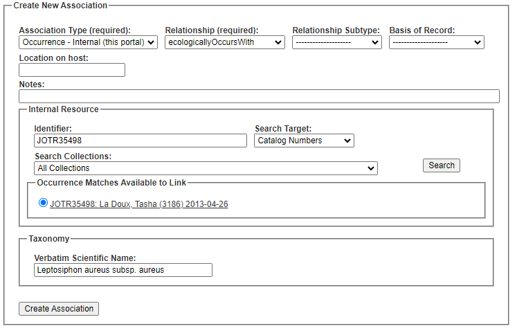 Create New Internal Association Example