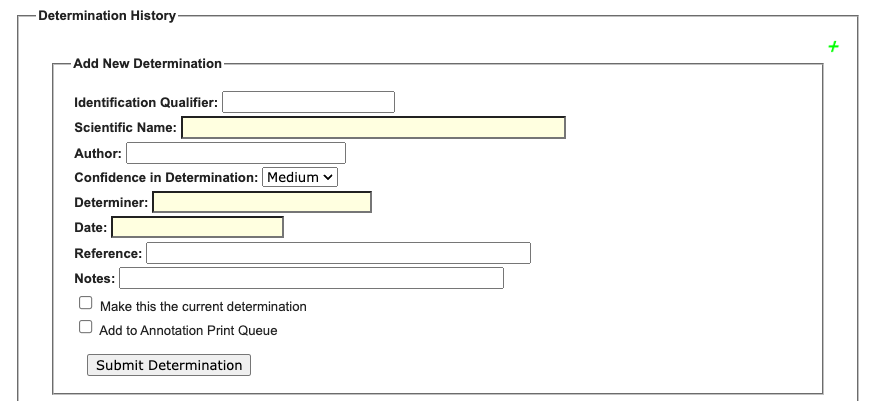 Single Determination History Form