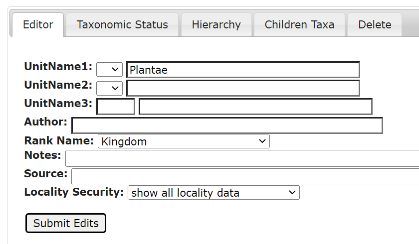 Taxon Editing Form