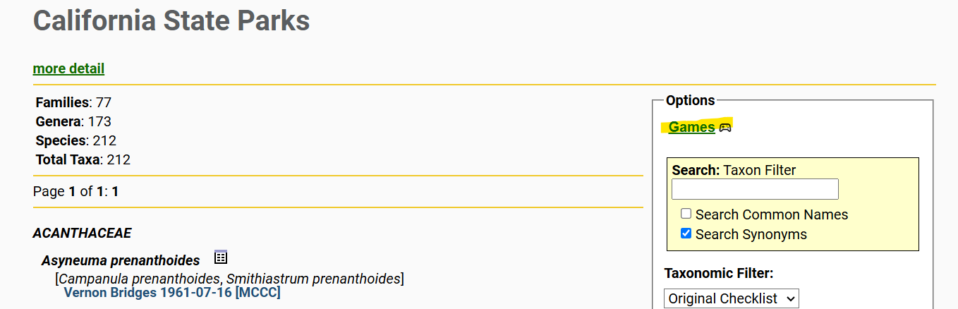 Games Navigation from Checklist