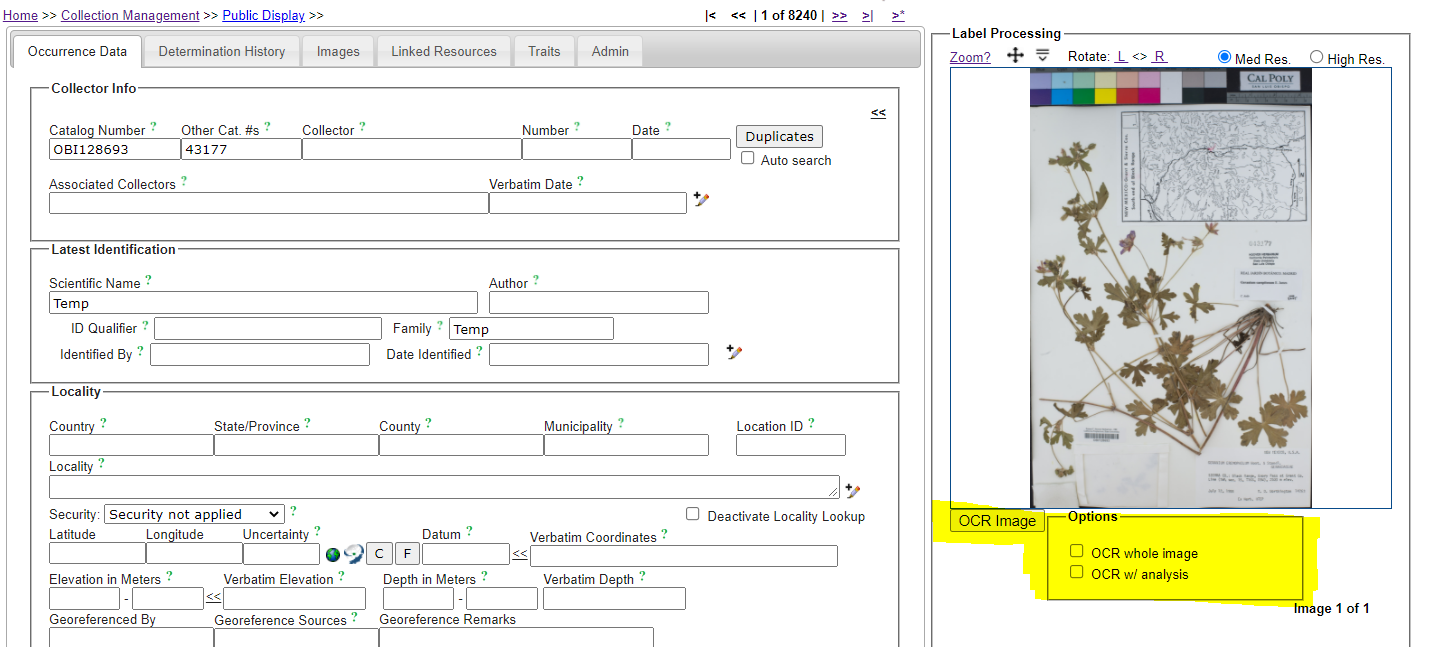 OCR in Occurrence Editor