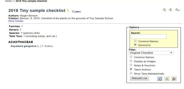 View Checklist Taxa